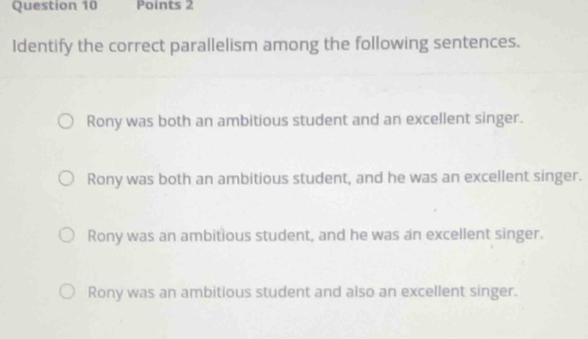 question 10 points 2 identify the correct parallelism among the followi…