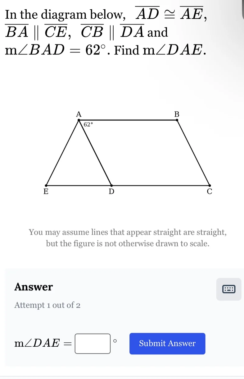 in the diagram below, \\(\\overline{ad} \\cong \\overline{ae}\\), \\(\\…