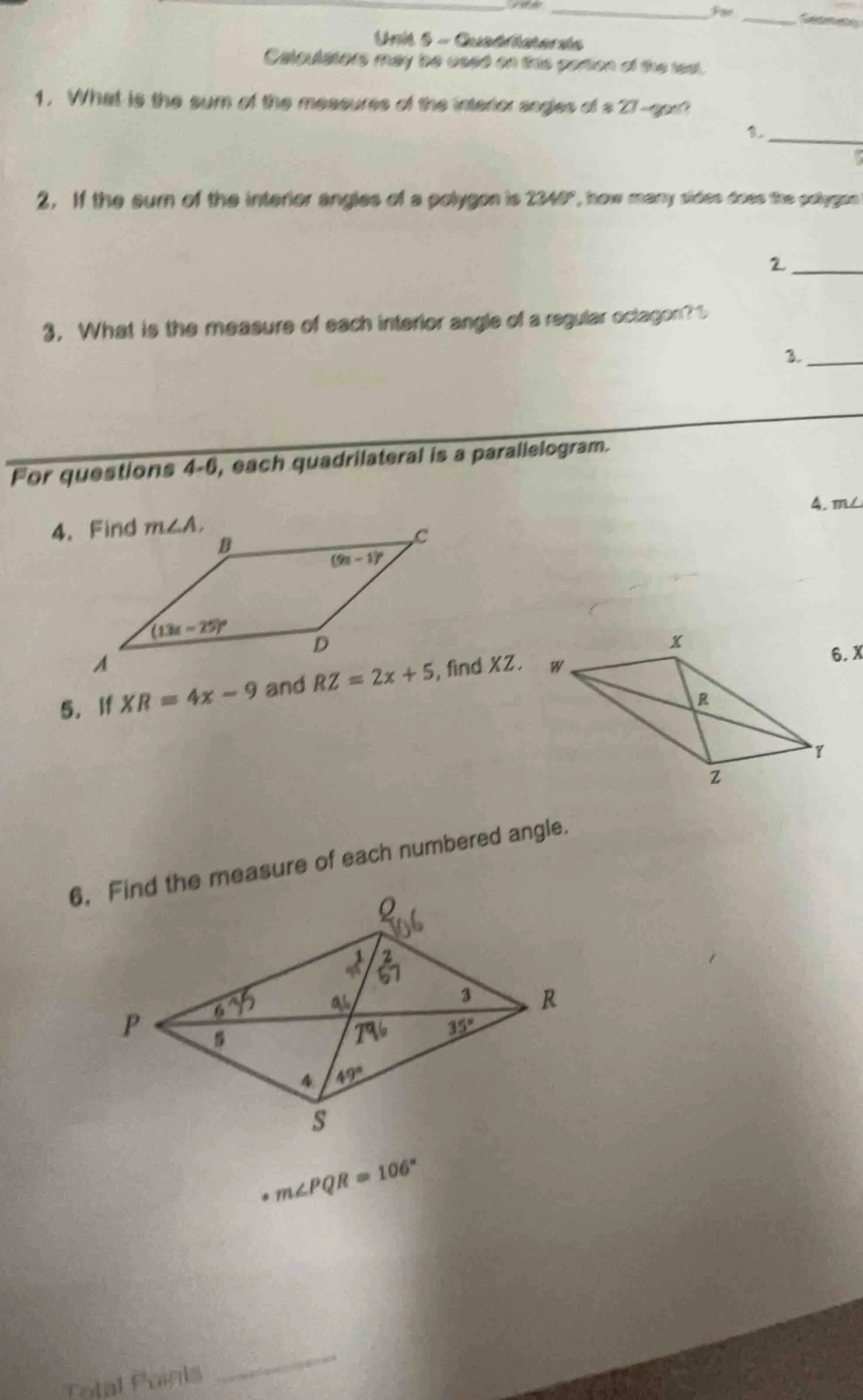 unit 5 - quadrilaterals calculators may be used on this portion of the …