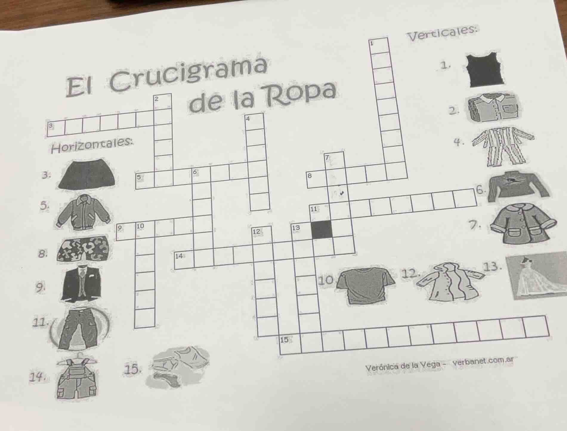 el crucigrama de la ropa horizontales: 3: image of a skirt 5: image of …