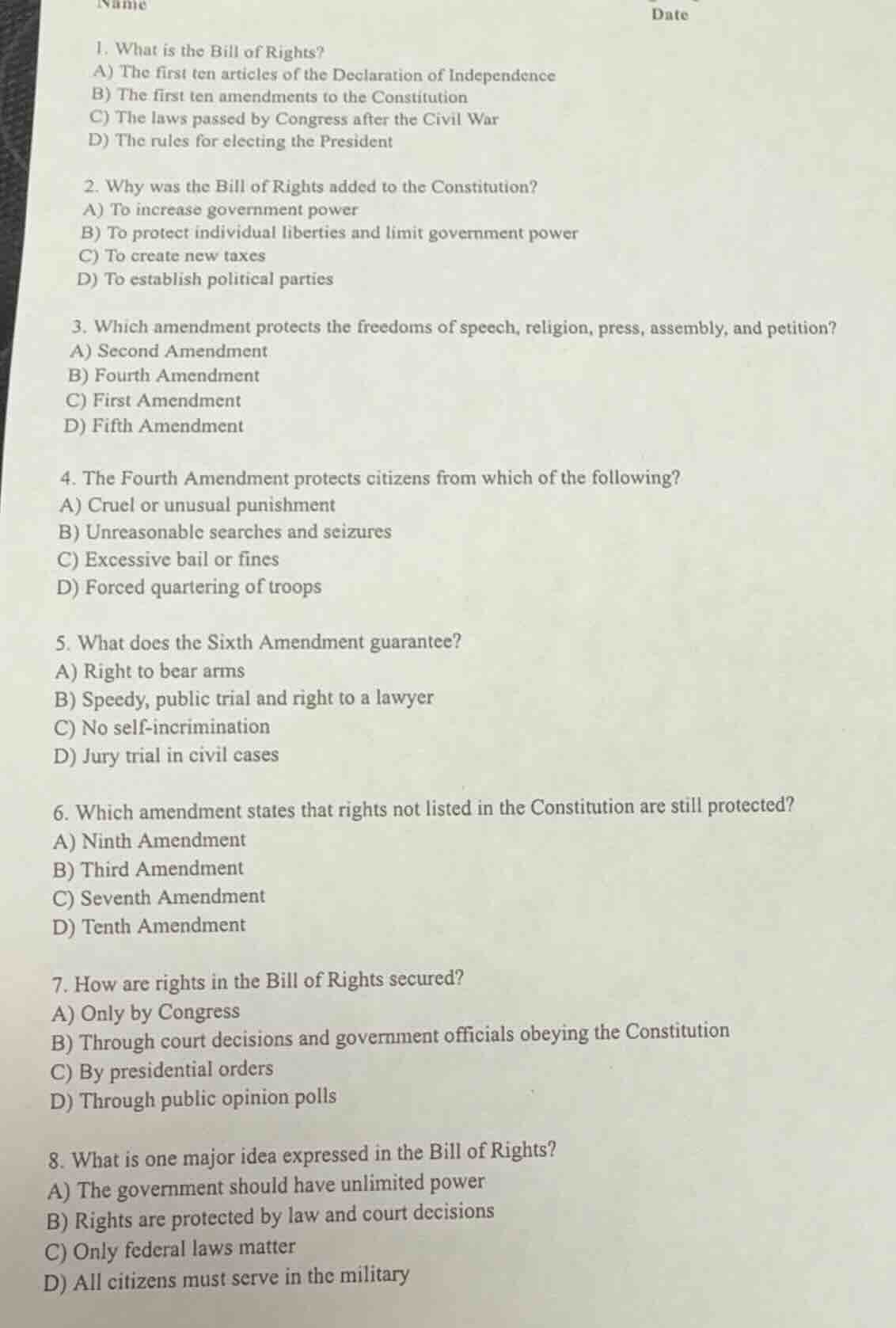 1. what is the bill of rights? a) the first ten articles of the declara…