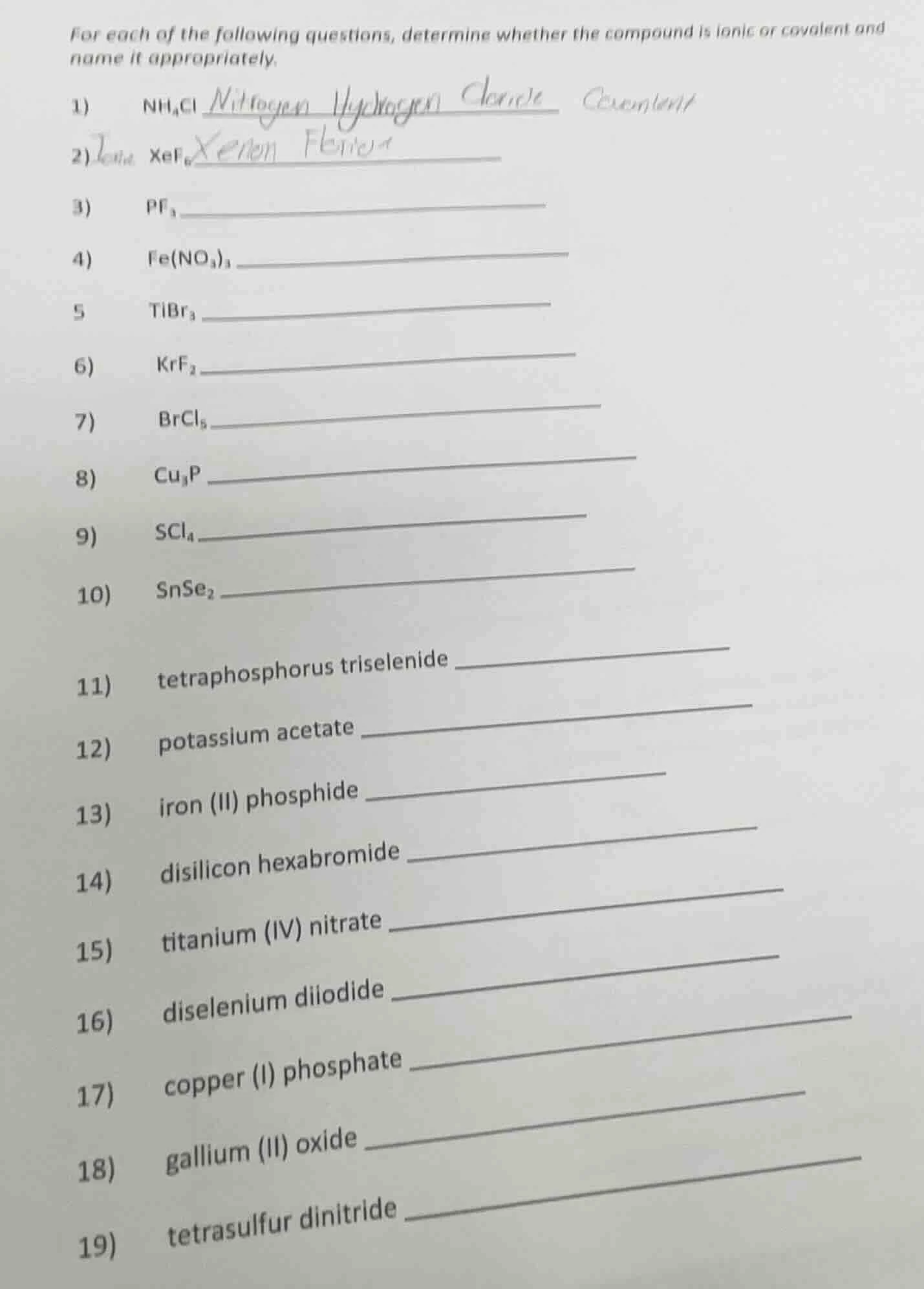 for each of the following questions, determine whether the compound is …