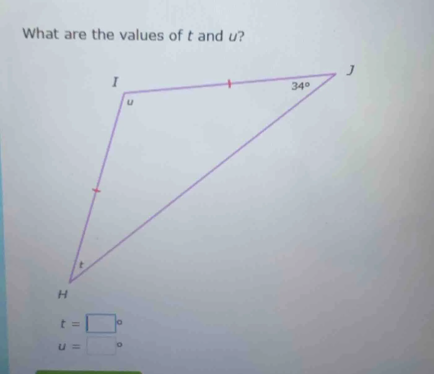 what are the values of t and u? t = \\square^\\circ u = \\square^\\circ