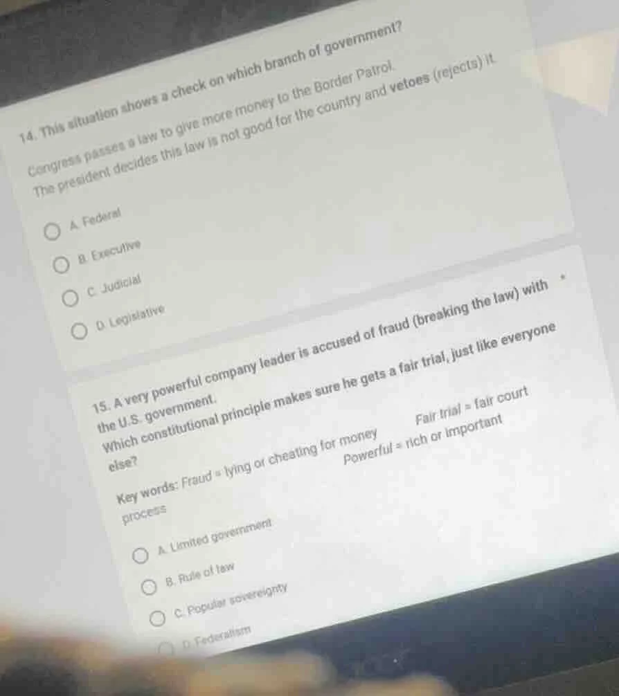 14. this situation shows a check on which branch of government? congres…