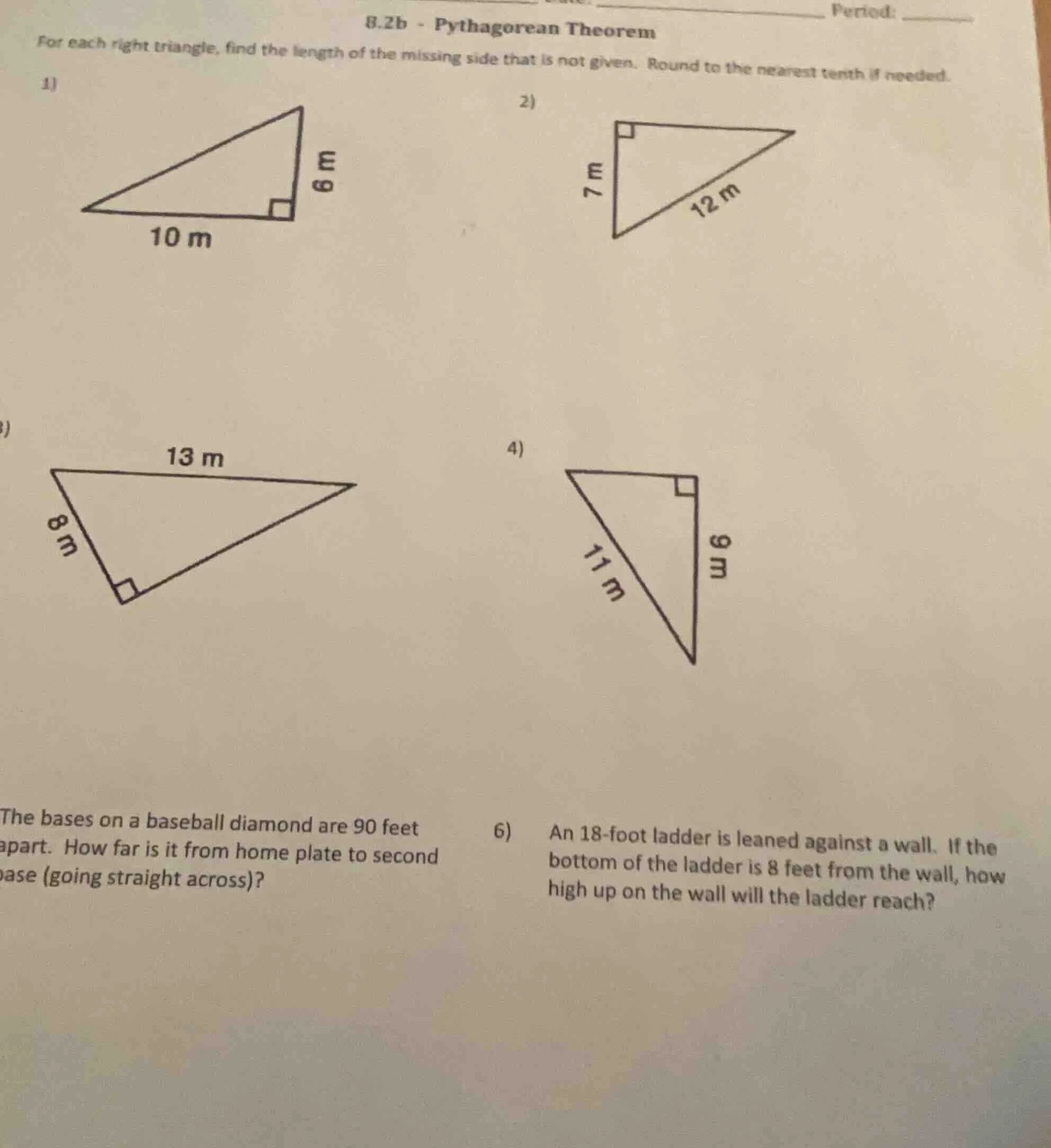 8.2b - pythagorean theorem for each right triangle, find the length of …