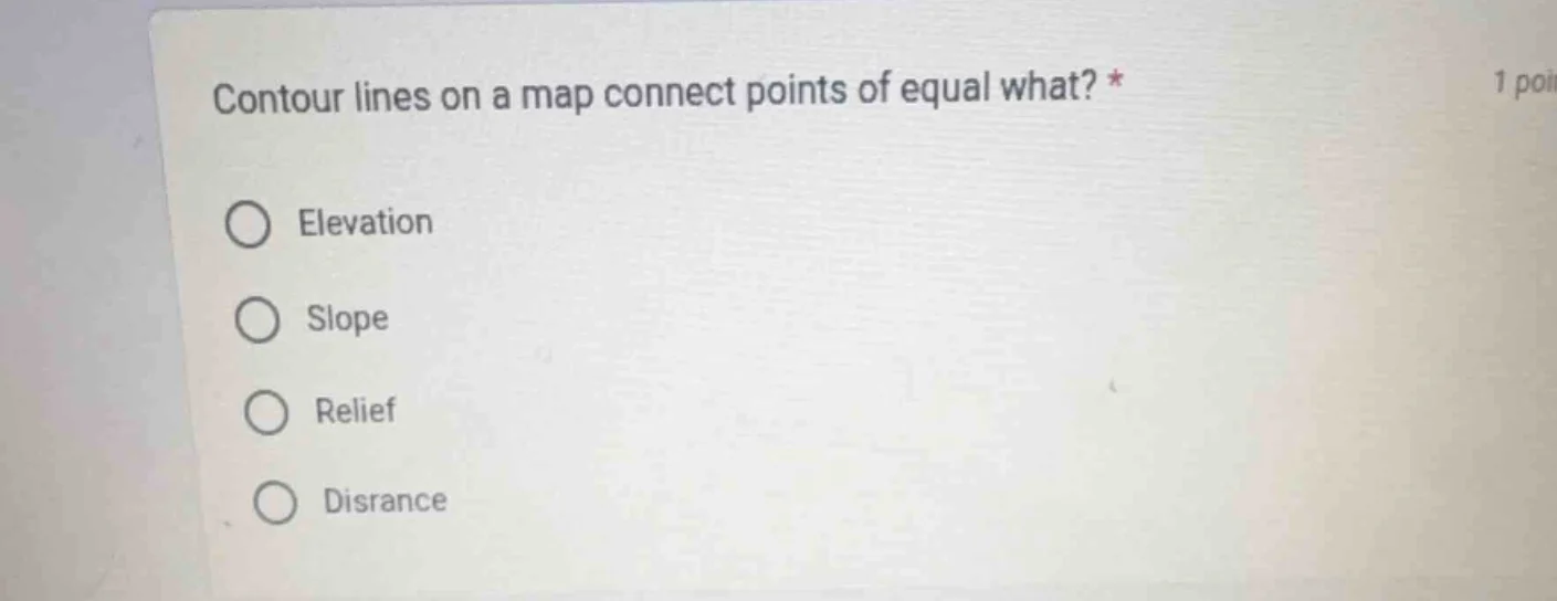 contour lines on a map connect points of equal what? * elevation slope …