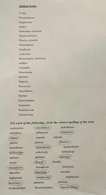 medical terms copd pneumothorax emphysema stridor pulmonary embolism hy…