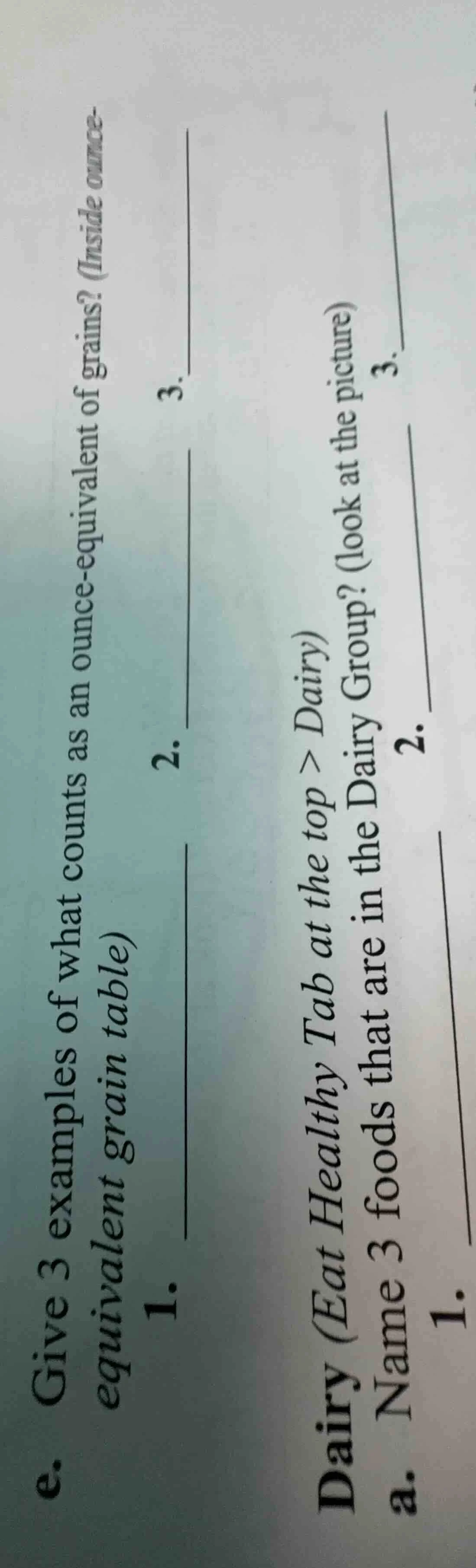 e. give 3 examples of what counts as an ounce - equivalent of grains? (…