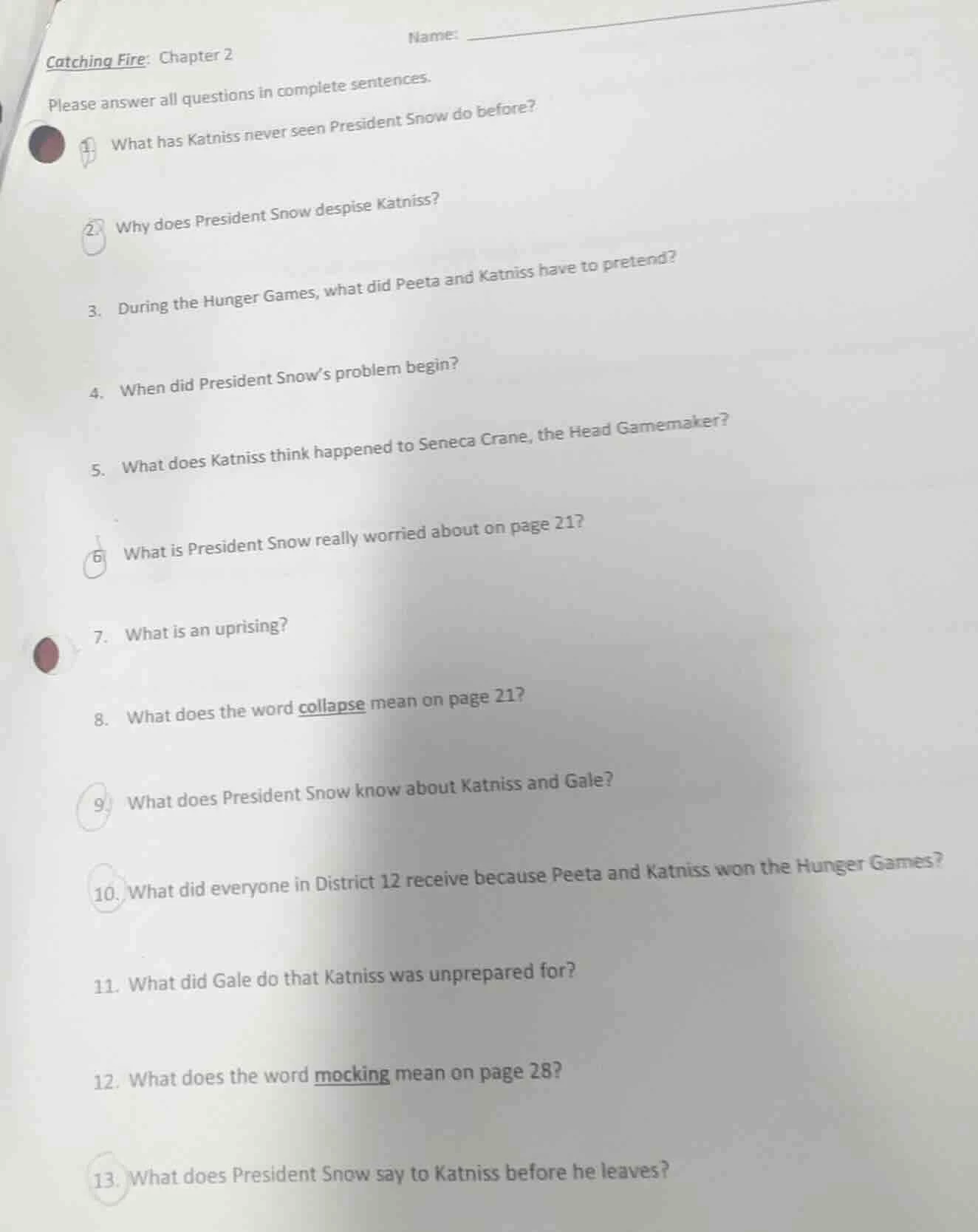 catching fire: chapter 2 please answer all questions in complete senten…