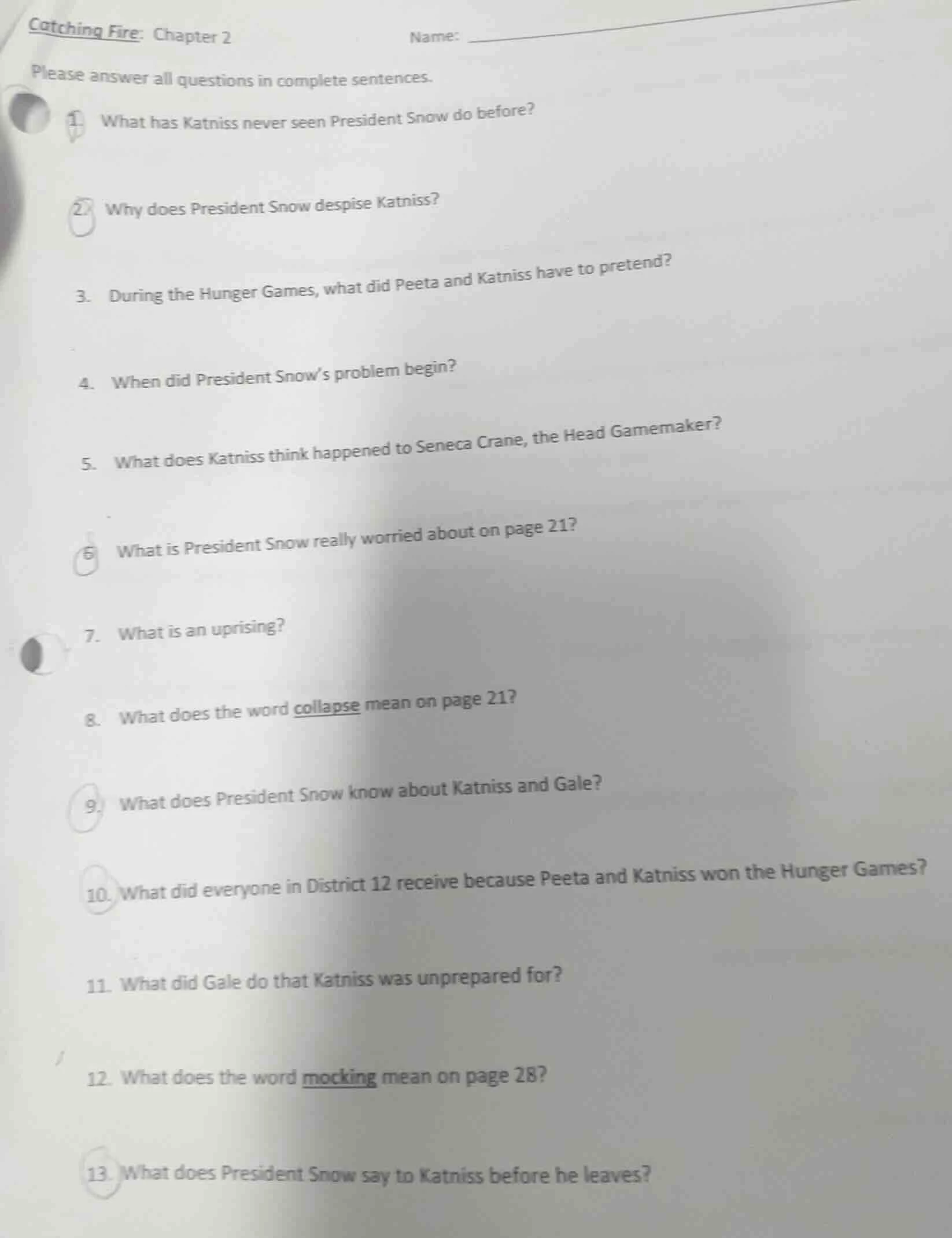 catching fire: chapter 2 name: please answer all questions in complete …