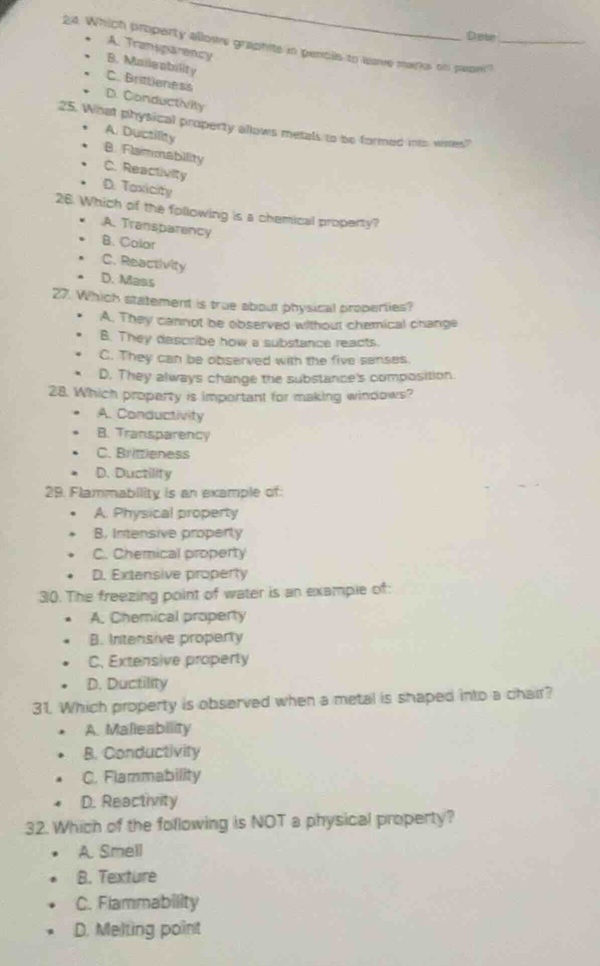 24. which property allows graphite in pencils to leave marks on paper? …