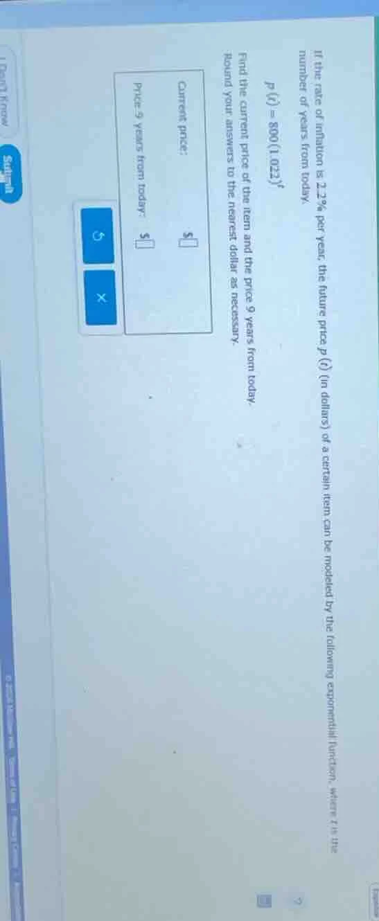 if the rate of inflation is 2.2% per year, the future price ( p(t) ) (i…