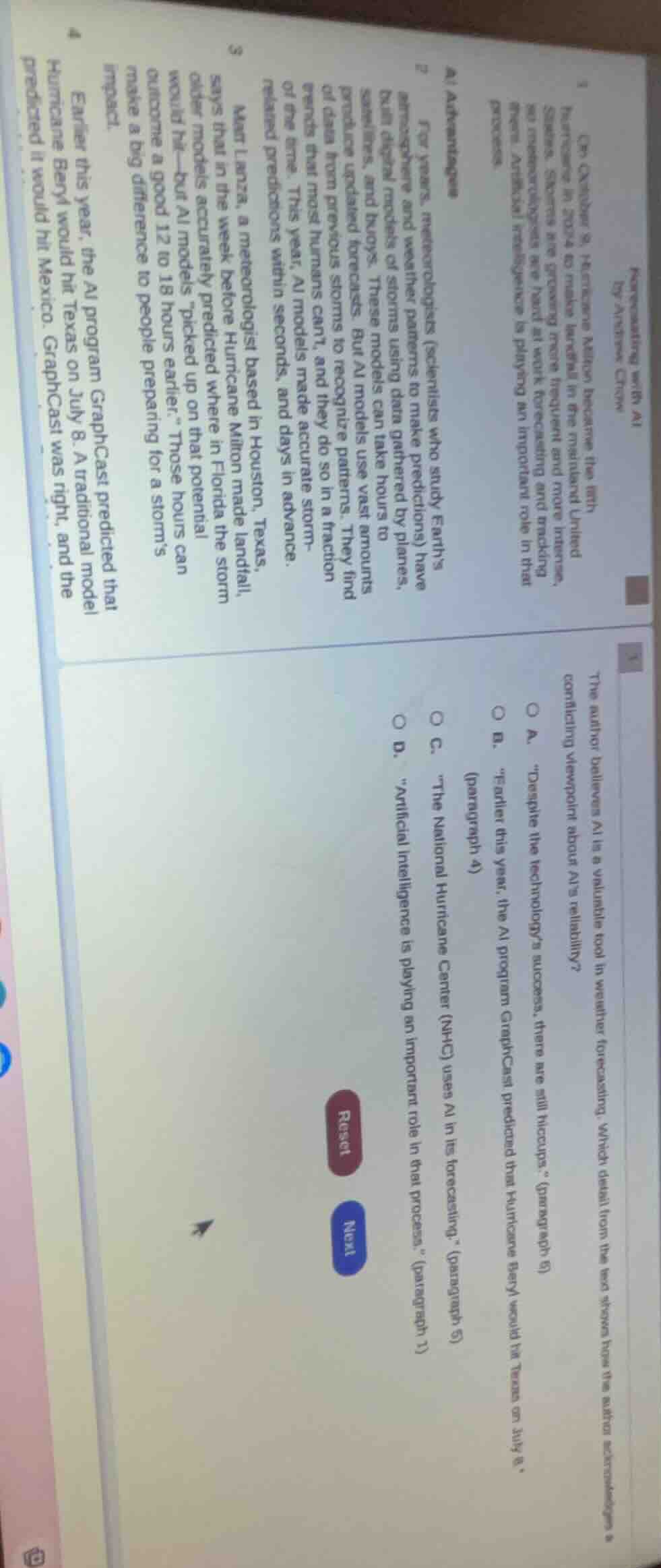 the author believes ai is a valuable tool in weather forecasting. which…