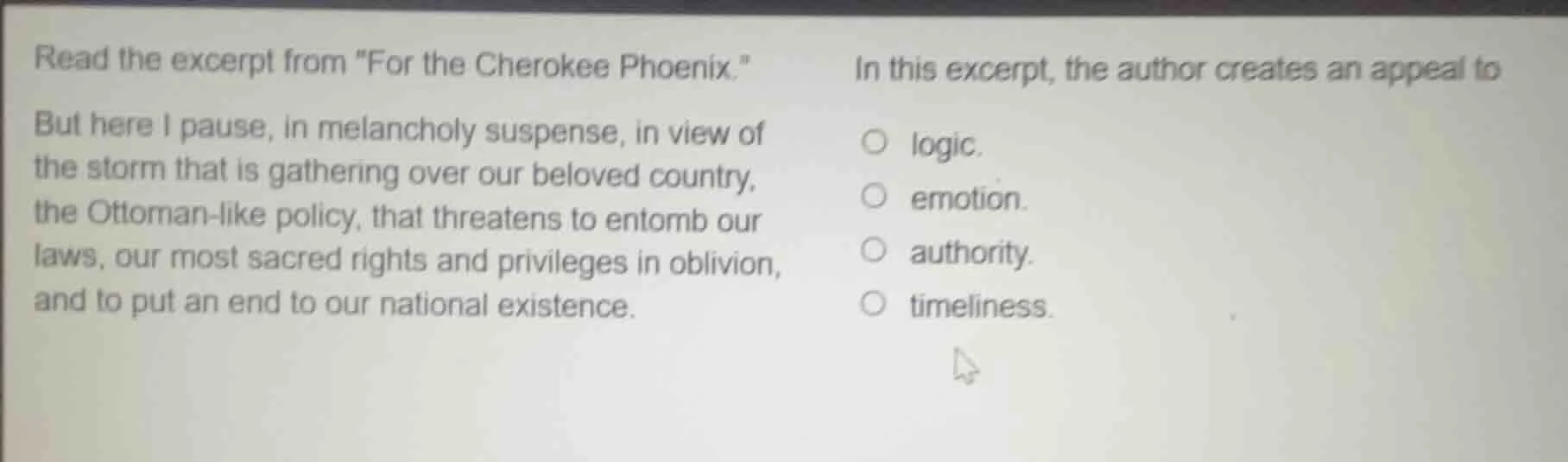read the excerpt from \for the cherokee phoenix.\ but here i pause, in …