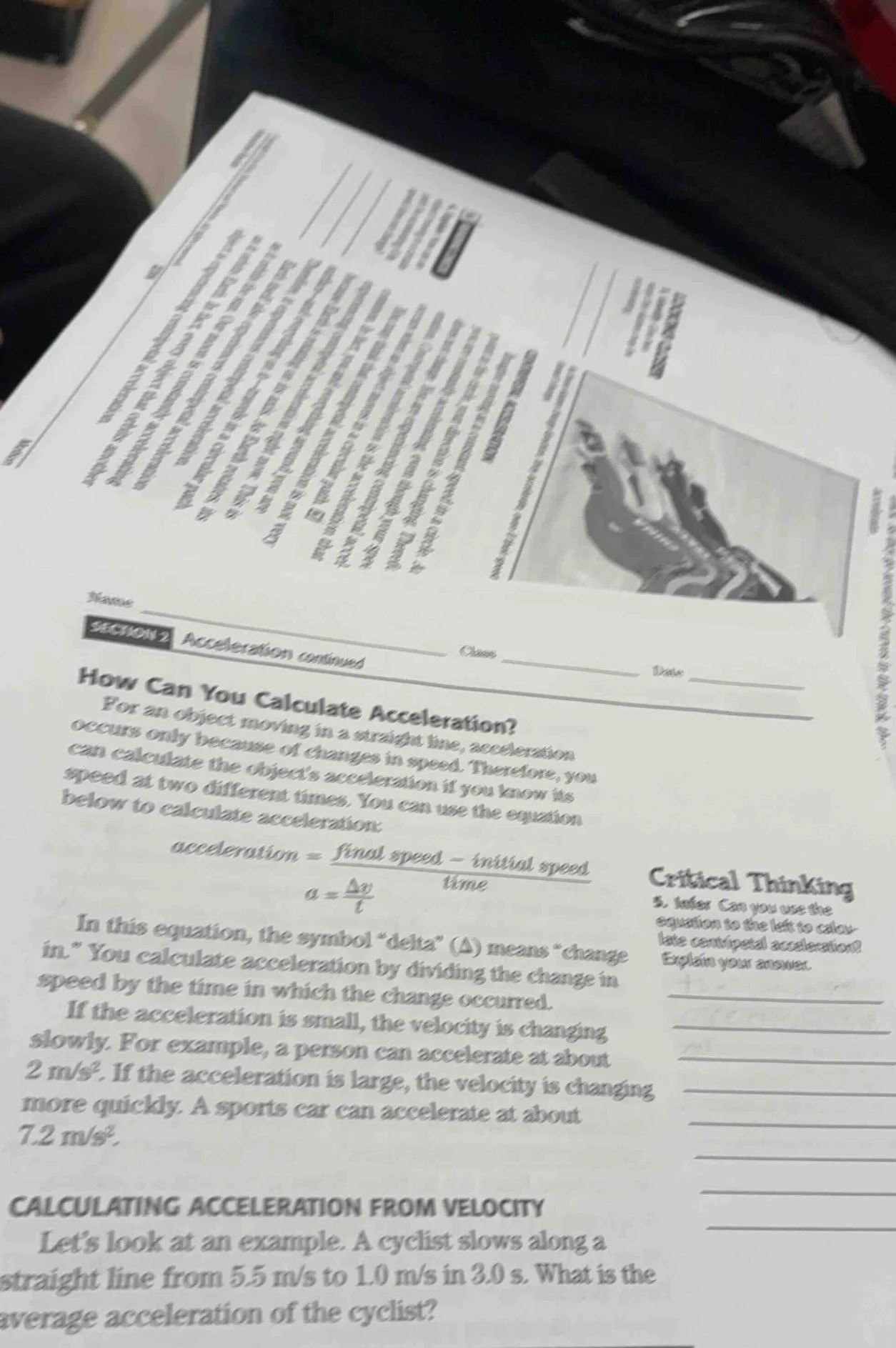 name class date section 2 acceleration continued how can you calculate …