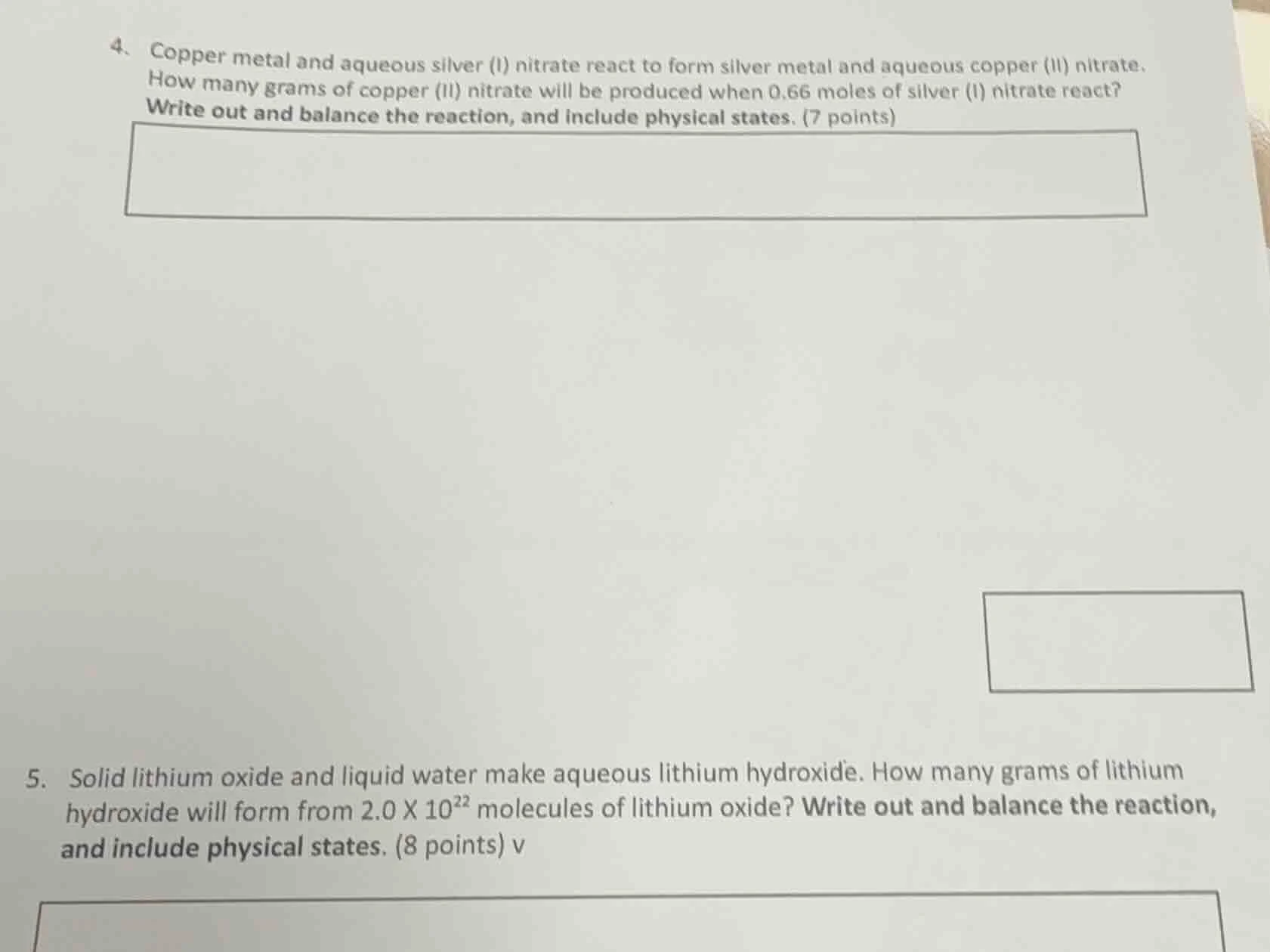 4. copper metal and aqueous silver (i) nitrate react to form silver met…