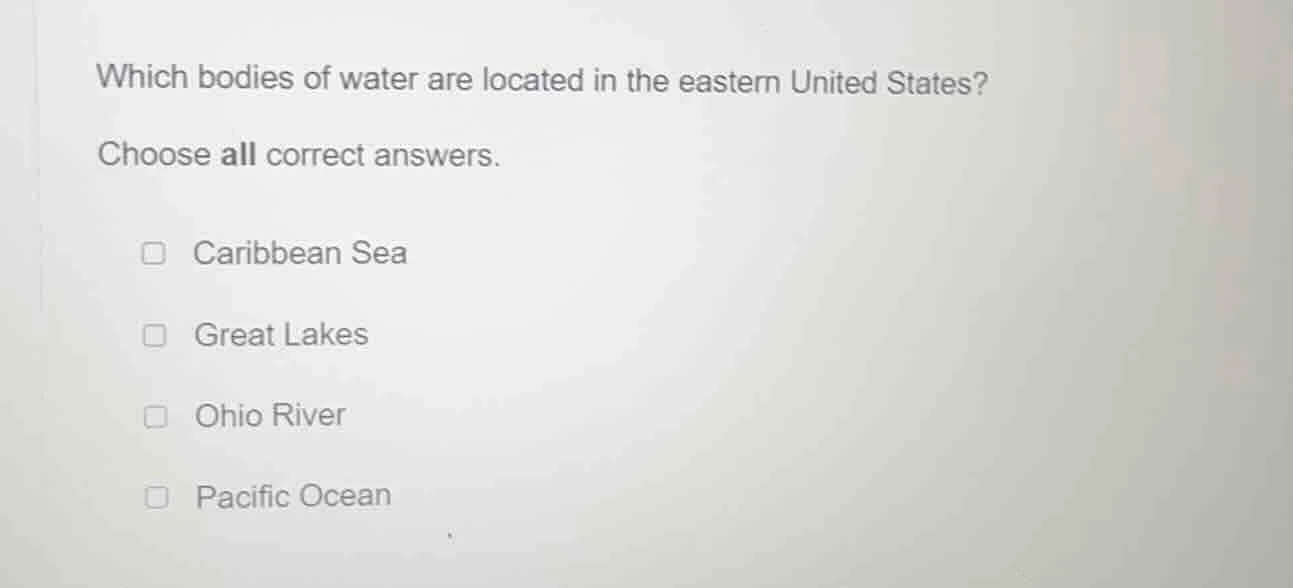 which bodies of water are located in the eastern united states? choose …