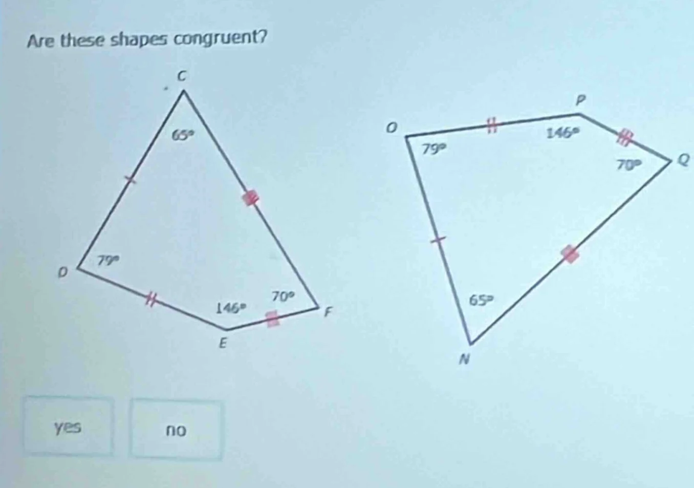 are these shapes congruent? yes no