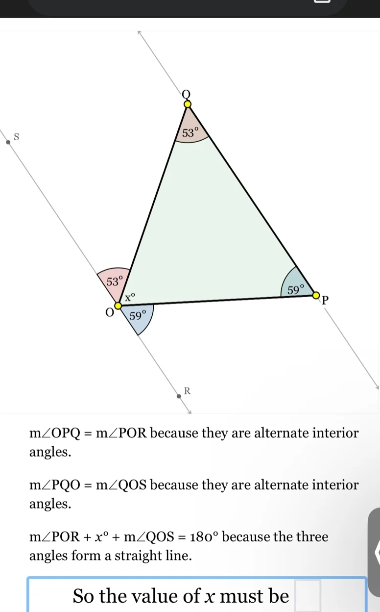 m∠opq = m∠por because they are alternate interior angles. m∠pqo = m∠qos…