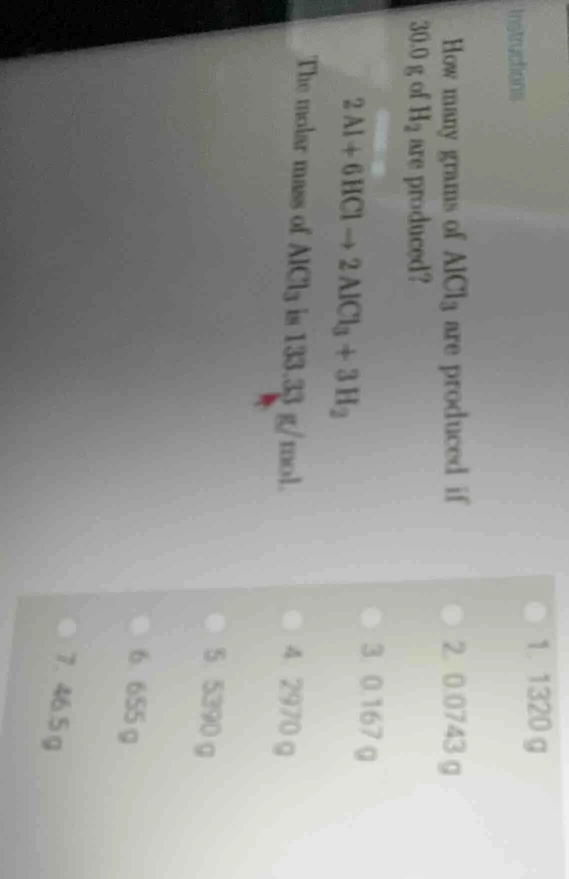 how many grams of alcl₃ are produced if 300 g of h₂ are produced? 2al +…