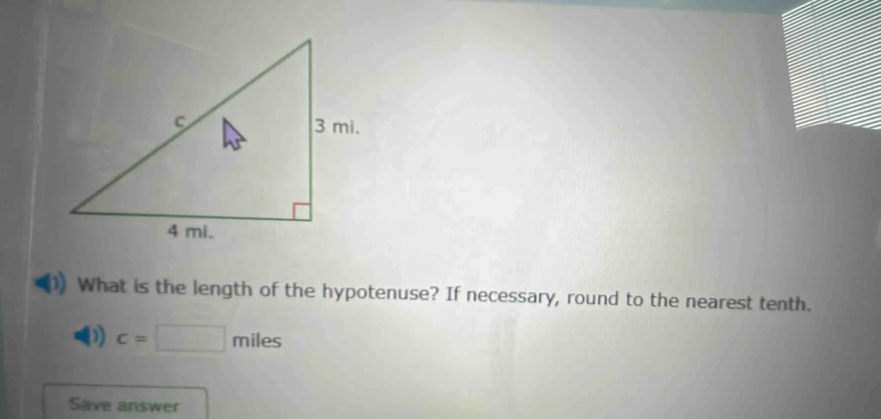 what is the length of the hypotenuse? if necessary, round to the neares…