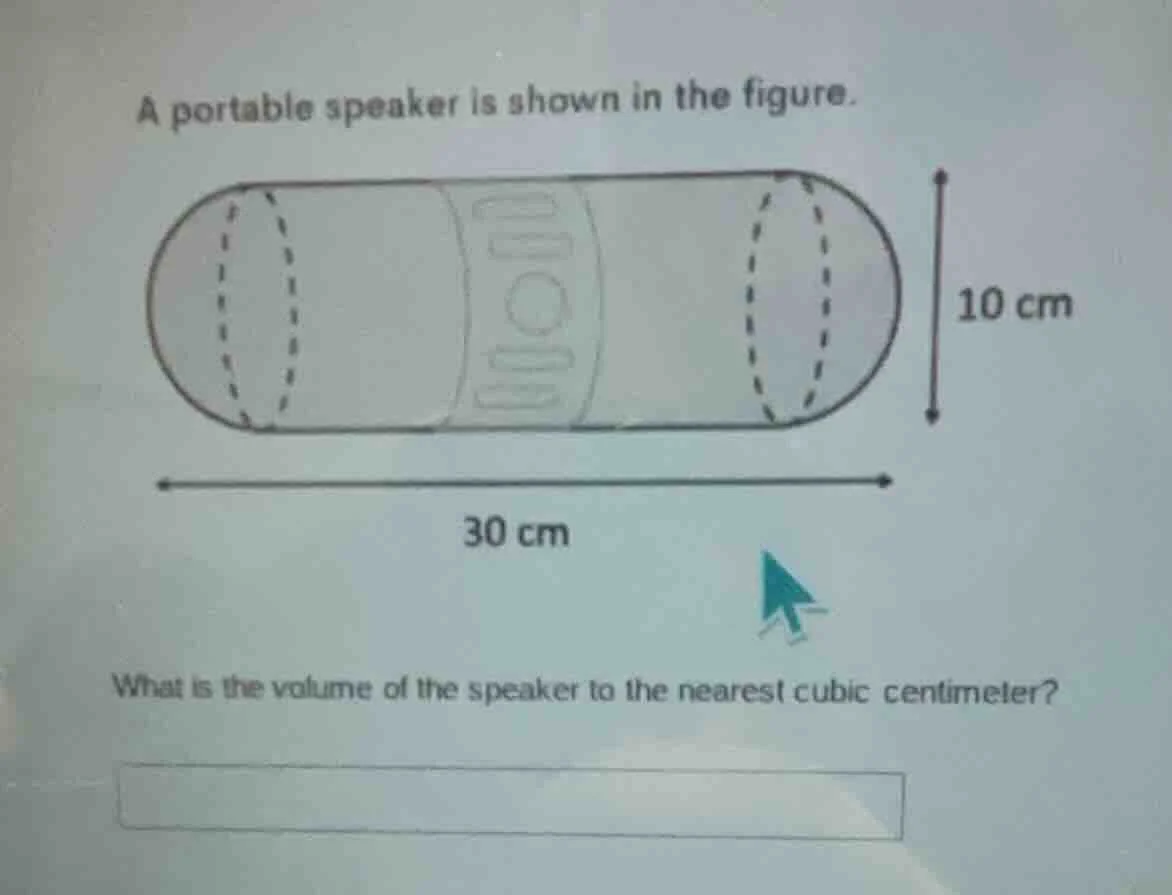 a portable speaker is shown in the figure. what is the volume of the sp…