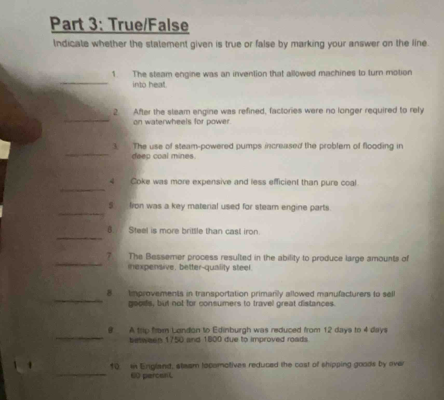 part 3: true/false indicate whether the statement given is true or fals…