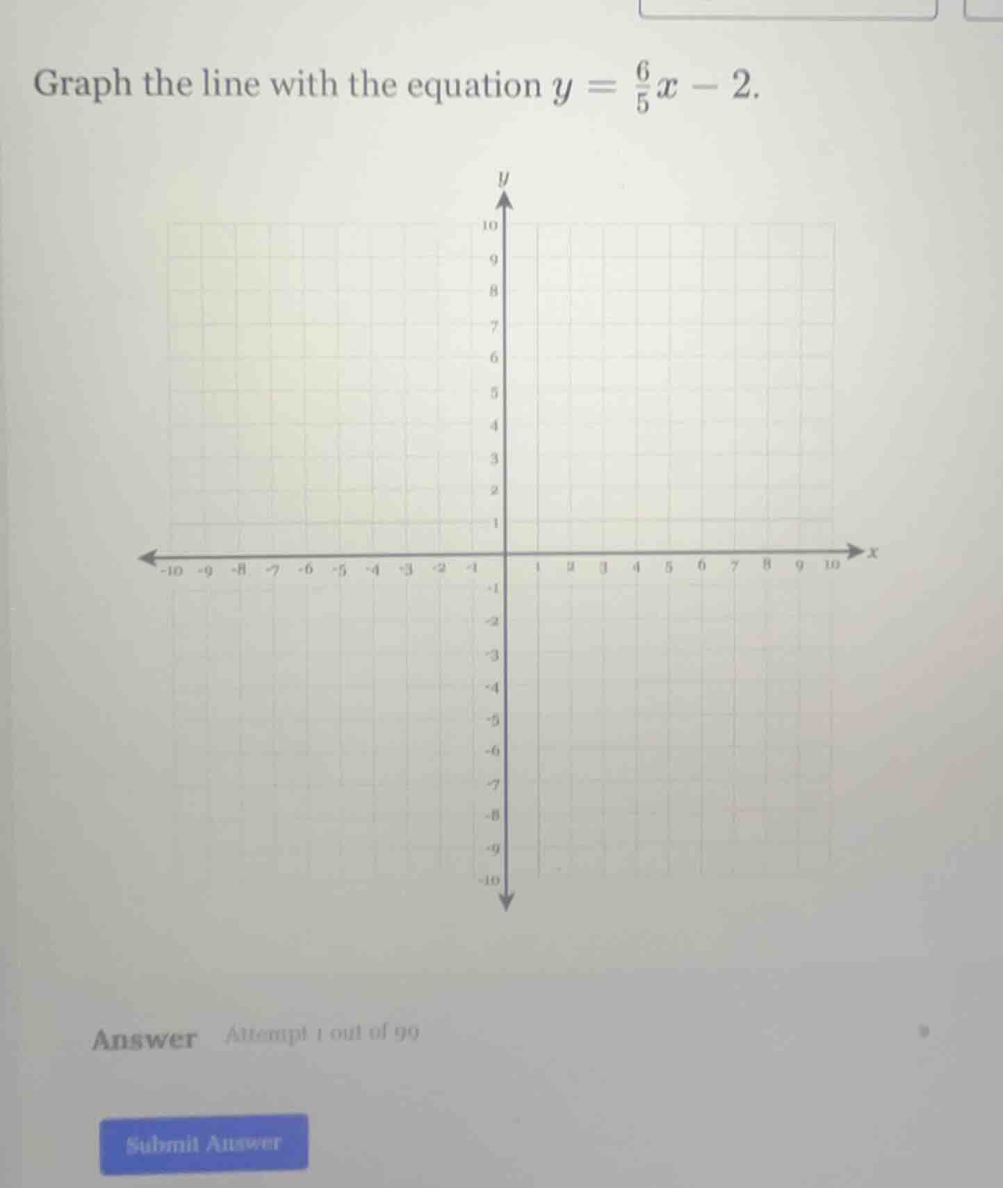graph the line with the equation $y = \\frac{6}{5}x - 2$.