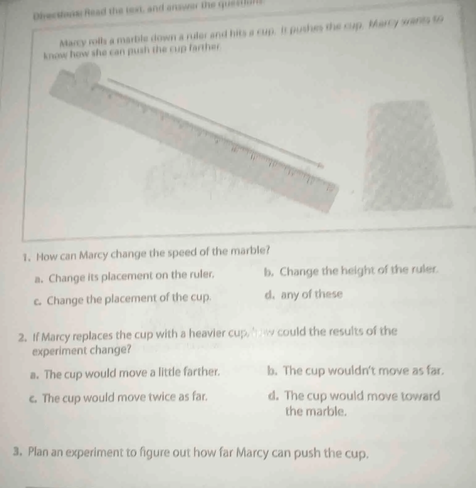 directions: read the text, and answer the questions. marcy rolls a marb…