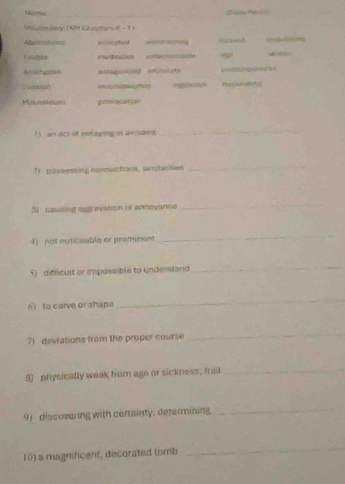 name vocabulary tkm chapters 8 - 11 abstentions: prohibited, circumvent…