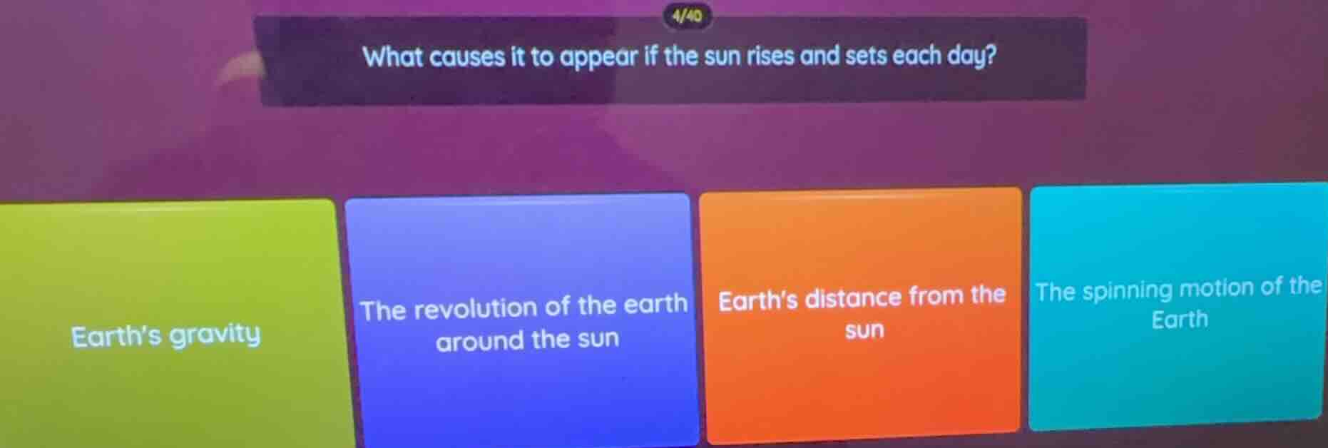 what causes it to appear if the sun rises and sets each day? earths gra…
