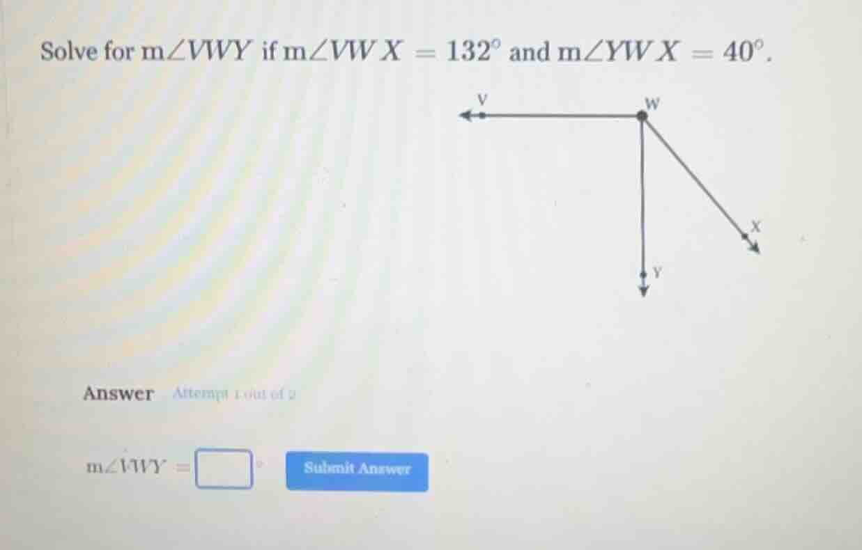 solve for ( mangle vwy ) if ( mangle vwx = 132^circ ) and ( mangle ywx …