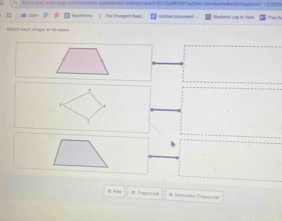 match each shape to its name. kite trapezoid isosceles trapezoid