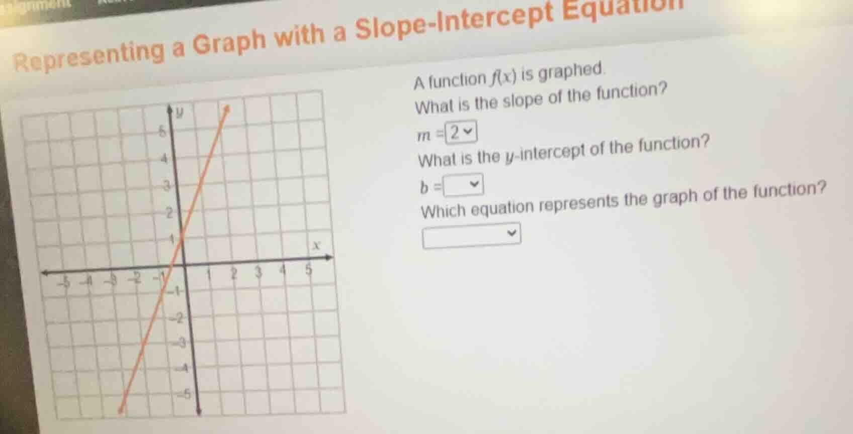 representing a graph with a slope-intercept equation a function f(x) is…