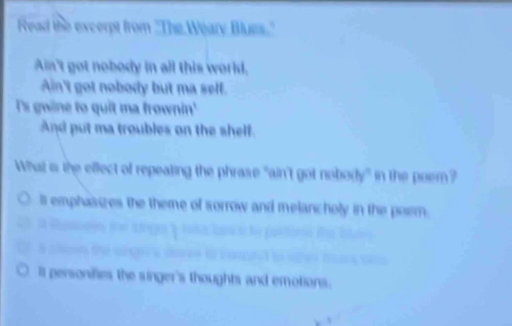 read the excerpt from the weary blues. aint got nobody in all this worl…