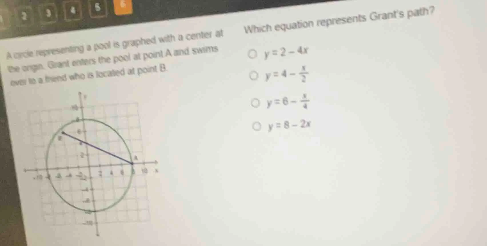 a circle representing a pool is graphed with a center at the origin. gr…