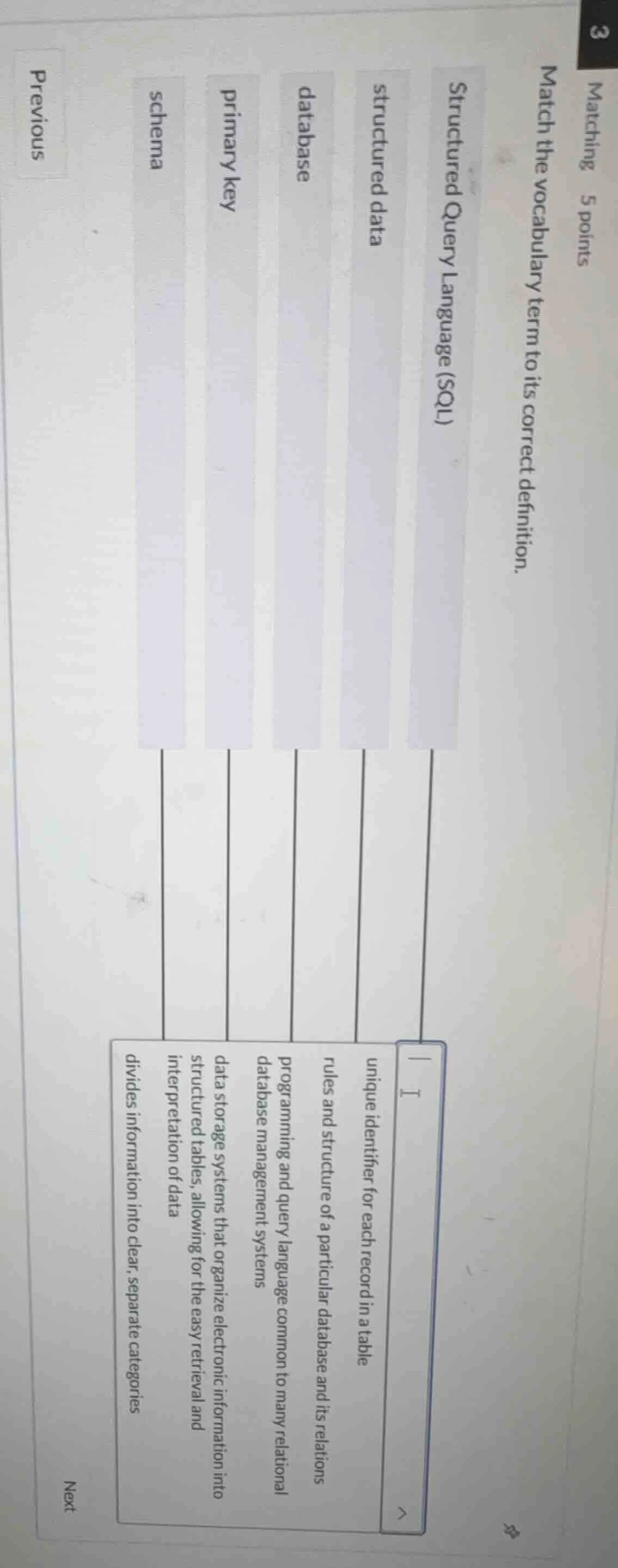 matching 5 points match the vocabulary term to its correct definition. …