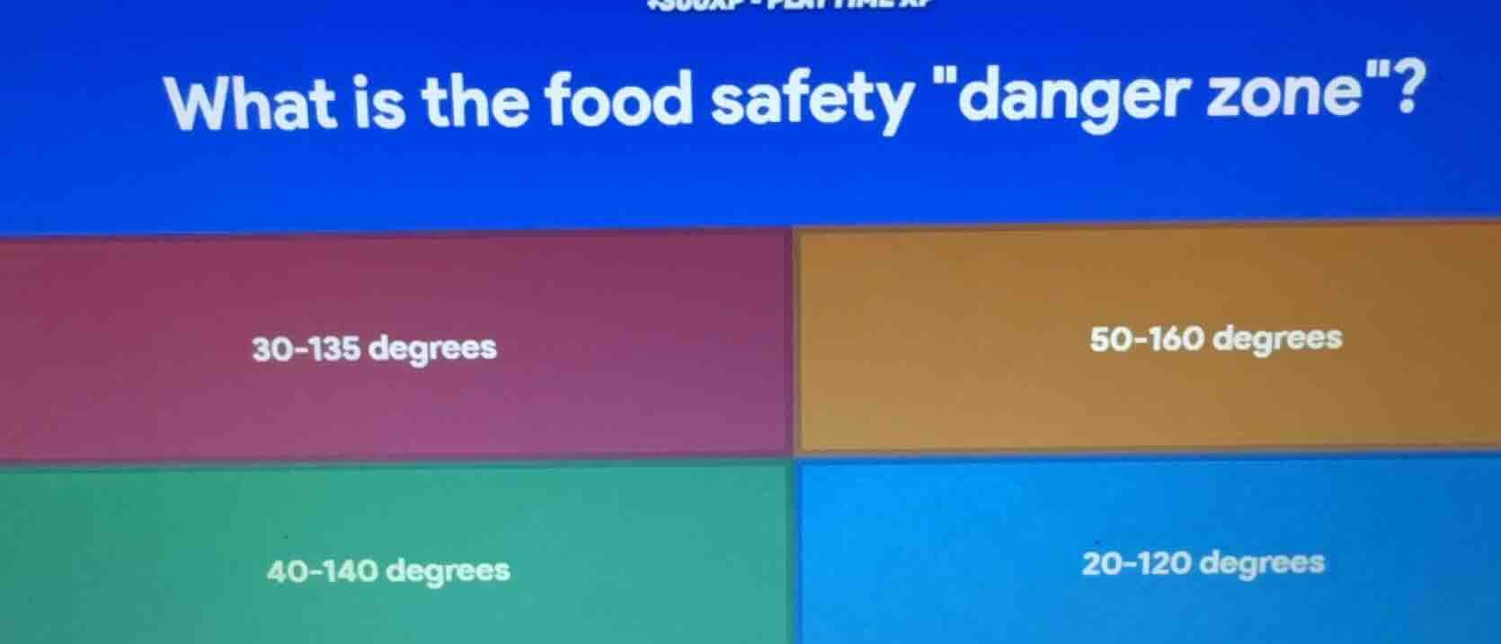 what is the food safety \danger zone\? 30-135 degrees 50-160 degrees 40…