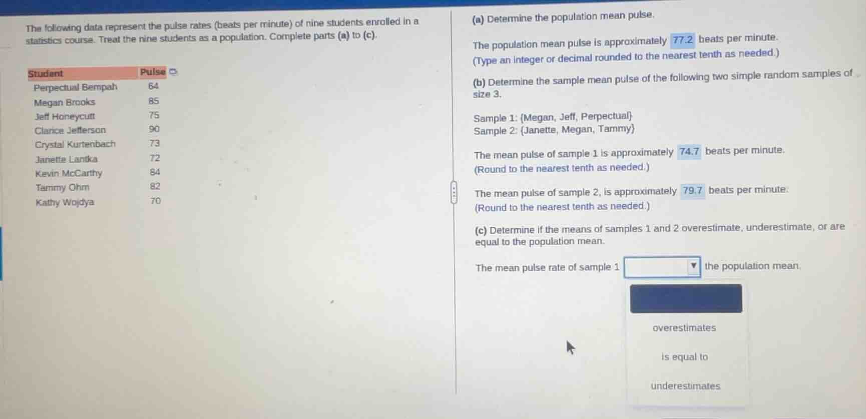 the following data represent the pulse rates (beats per minute) of nine…