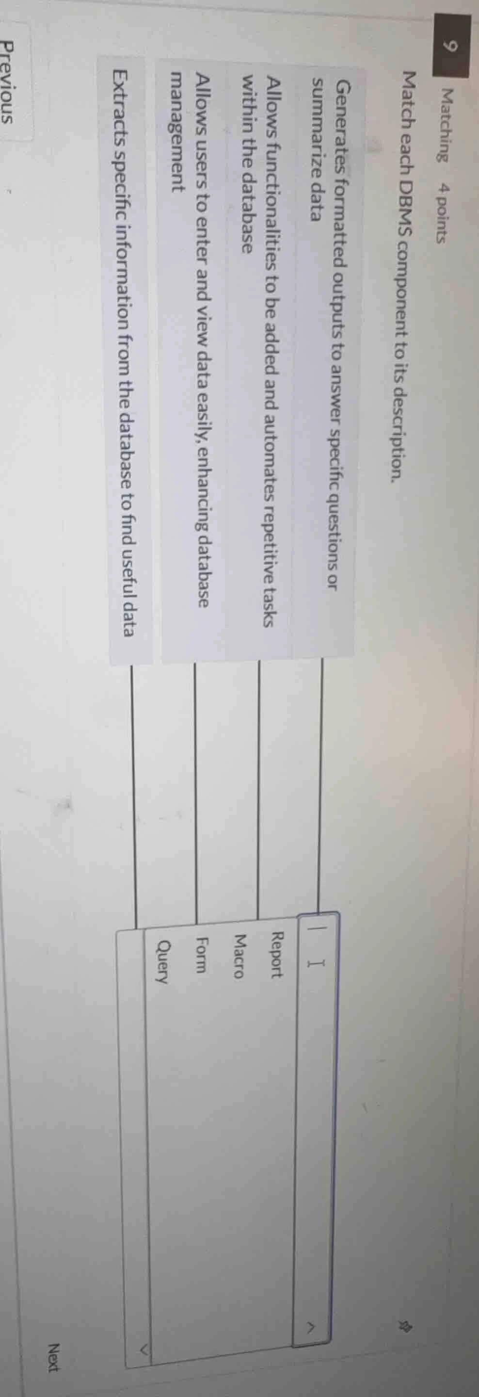 matching 4 points match each dbms component to its description. generat…