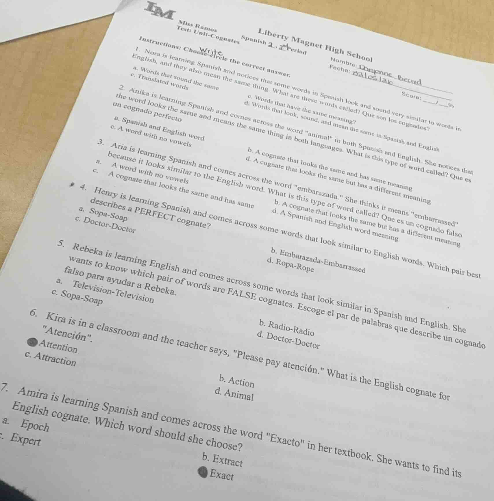 liberty magnet high school miss ramos spanish 2 - 2nd period test: unit…