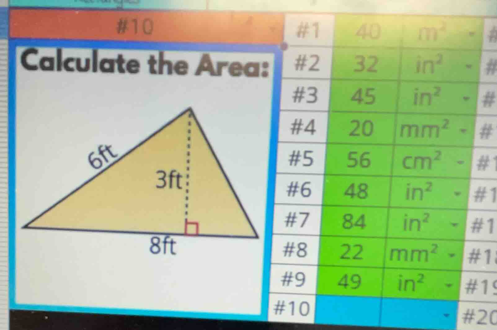 #10 calculate the area: 6ft 3ft 8ft