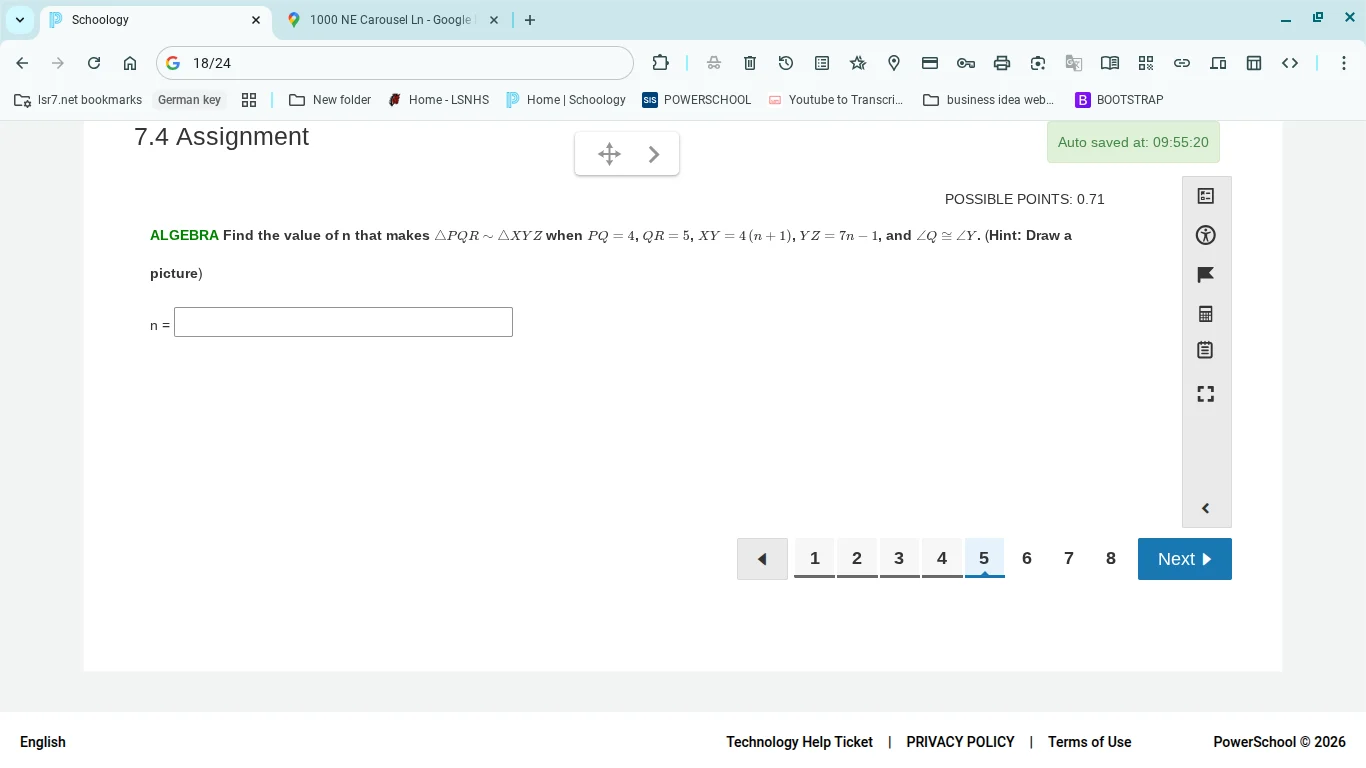 7.4 assignment possible points: 0.71 algebra find the value of n that m…