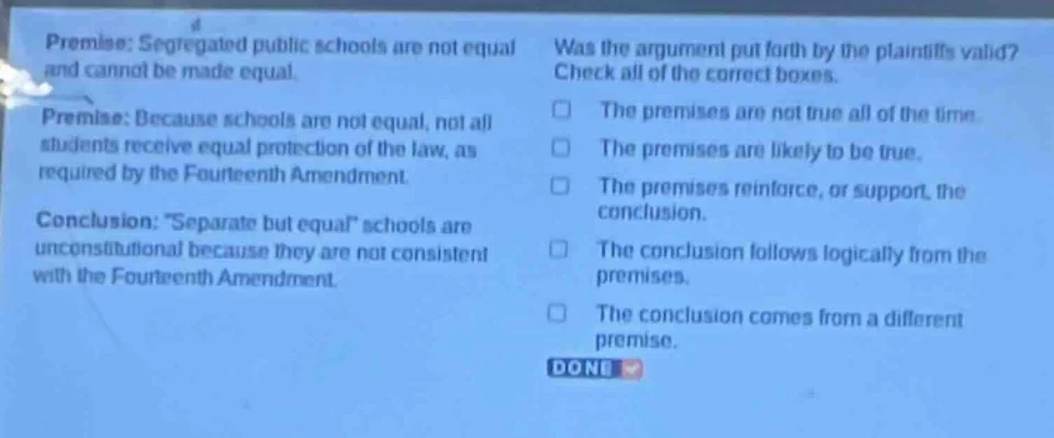 premise: segregated public schools are not equal and cannot be made equ…
