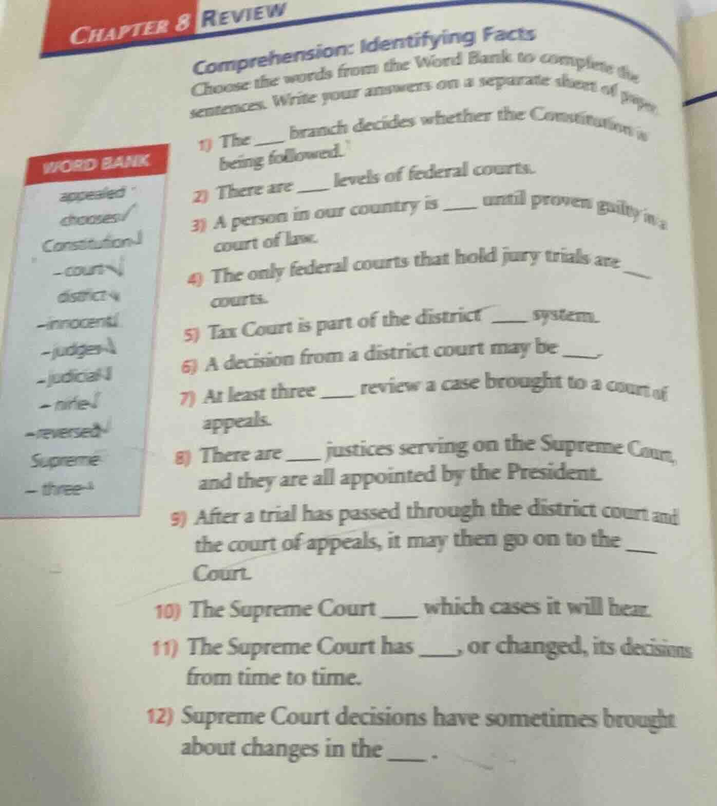 chapter 8 review comprehension: identifying facts choose the words from…