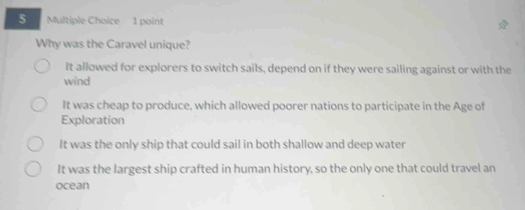 5 multiple choice 1 point why was the caravel unique? it allowed for ex…