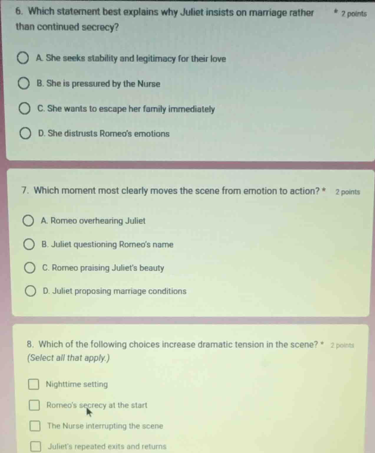 6. which statement best explains why juliet insists on marriage rather …