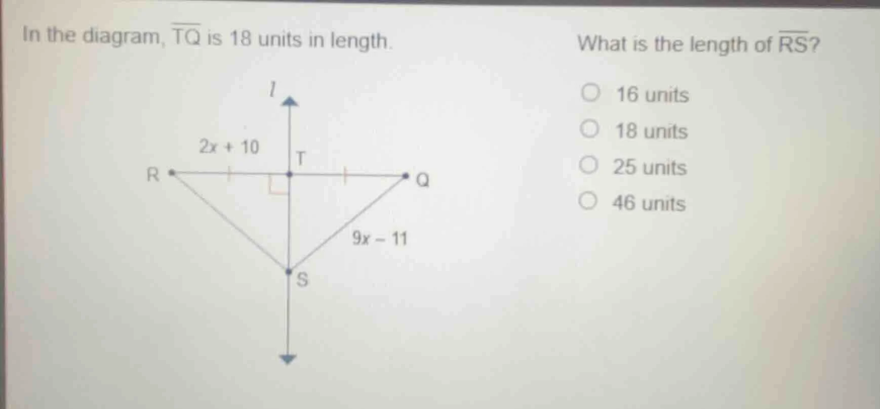 in the diagram, \\(\\overline{tq}\\) is 18 units in length. what is the…