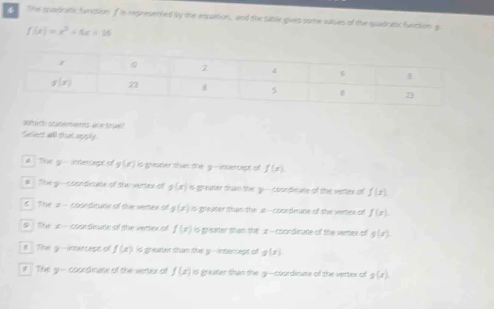 6 the quadratic function ( f ) is represented by the equation, and the …