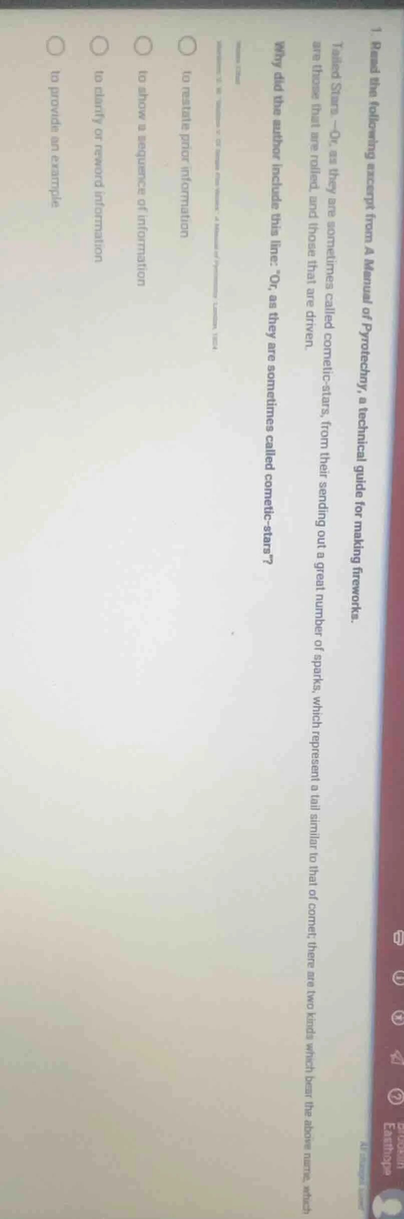 1. read the following excerpt from a manual of pyrotechny, a technical …